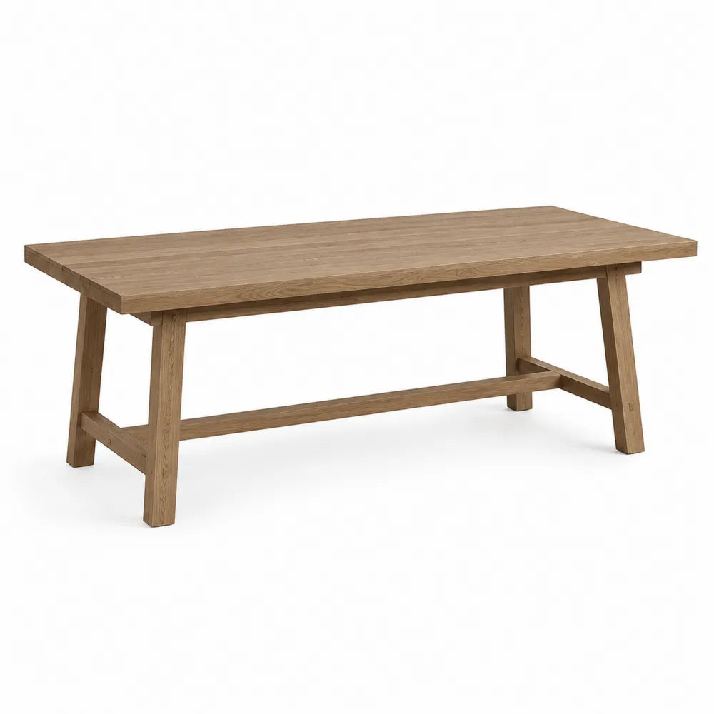 Tavolo da pranzo rettangolare 160 cm x 80 cm x 75 cm struttura in legno massello piano impiallacciato MDF rovere naturale gambe inclinate