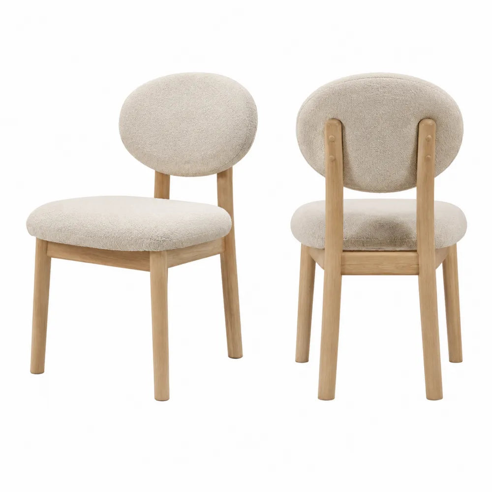 Sedie da pranzo set 2 pezzi 45 cm x 55 cm x 85 cm struttura in legno massello di faggio seduta in tessuto bouclé poliestere beige
