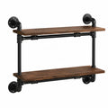 Mensola da parete industriale a 2 ripiani 80 x 20 x 70 cm in MDF effetto legno scuro e tubi in acciaio nero