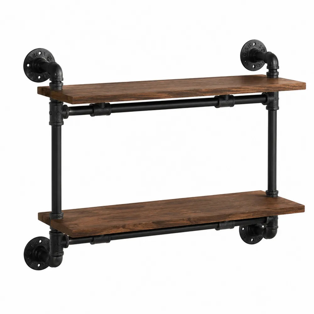 Mensola da parete industriale a 2 ripiani 80 x 20 x 70 cm in MDF effetto legno scuro e tubi in acciaio nero