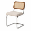 Sedia da pranzo in metallo cromato con seduta imbottita in tessuto poliestere schienale in rattan e legno 52 cm x 56 cm x 82 cm