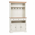 Credenza buffet con alzata appendiabiti struttura in MDF bianco piano effetto rovere 3 cassetti 3 ante 5 ganci dimensioni 130 cm x 45 cm x 180 cm