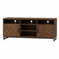 Mobile TV 180 cm x 40 cm x 55 cm in legno ingegnerizzato effetto noce con struttura in metallo nero ante laterali e vani aperti passacavi integrati
