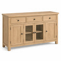 Credenza buffet 150 cm x 40 cm x 80 cm in legno effetto rovere con 3 cassetti 4 ante e vani centrali con ante in vetro