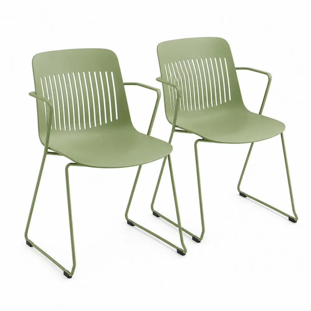 Set 2 sedie da pranzo 52 cm x 55 cm x 80 cm struttura in acciaio verniciato verde seduta e schienale in polipropilene traforato verde