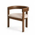 Sedia da pranzo 60 x 55 x 75 cm in legno massello finitura noce schienale curvo seduta imbottita tessuto poliestere beige