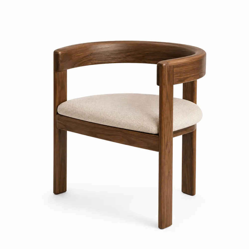 Sedia da pranzo 60 x 55 x 75 cm in legno massello finitura noce schienale curvo seduta imbottita tessuto poliestere beige