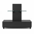 Mobile TV 160 cm x 40 cm x 130 cm in legno ingegnerizzato effetto marmo nero con mensola in vetro temperato struttura in metallo e ruote