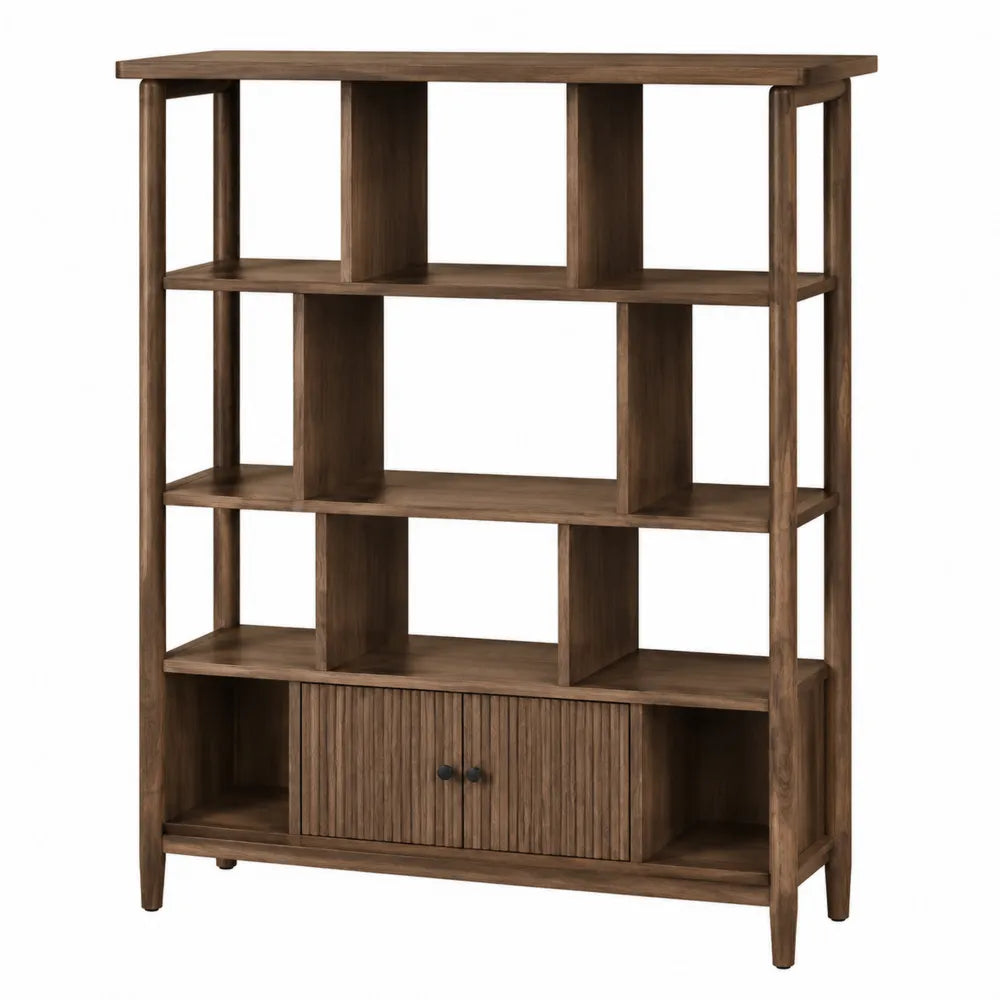 Libreria in MDF effetto legno marrone 180 cm x 120 cm x 40 cm con ripiani aperti e mobile contenitore con ante