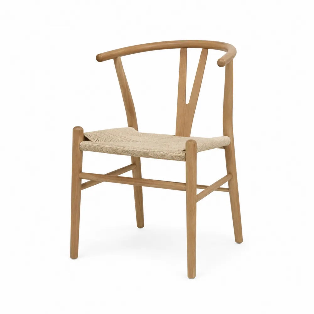 Sedia da pranzo in legno massello di frassino con seduta in corda di carta intrecciata schienale curvato a Y dimensioni 76 cm x 55 cm x 51 cm colore legno naturale beige