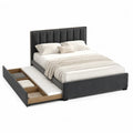 Letto matrimoniale contenitore per materasso 160 x 200 cm con cassetto laterale estraibile testiera imbottita in tessuto poliestere grigio struttura in MDF e truciolare