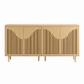 Credenza buffet in pannello legno ingegnerizzato effetto rovere con 4 ante a doghe struttura rettangolare 160 cm x 40 cm x 80 cm colore rovere chiaro