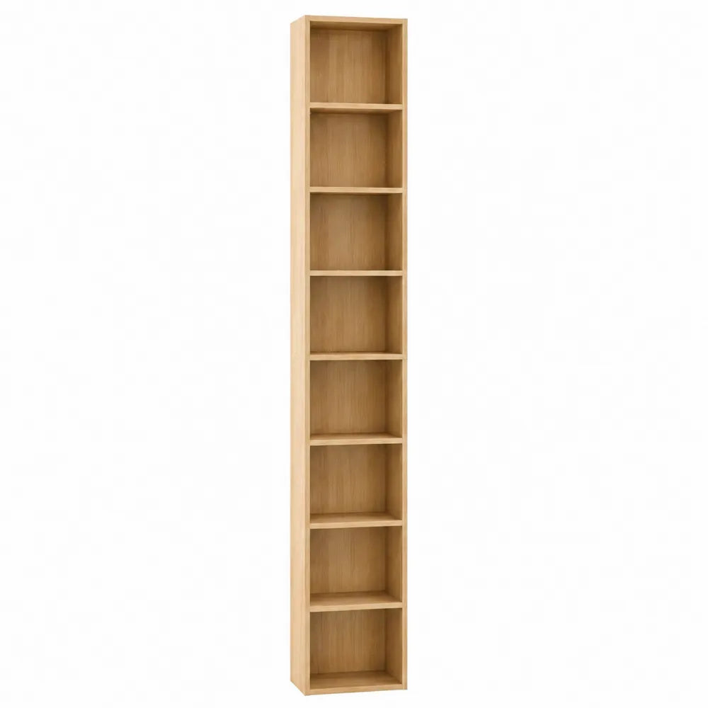 Libreria scaffale verticale rettangolare con 8 scomparti in MDF effetto rovere chiaro 30 x 25 x 180 cm