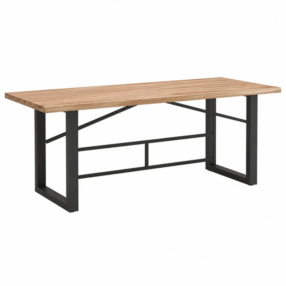 Tavolo da pranzo rettangolare 160 cm x 80 cm x 75 cm piano in MDF con impiallacciatura effetto rovere naturale struttura in acciaio verniciato nero