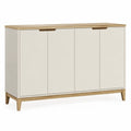 Credenza buffet 4 ante struttura in MDF laccato bianco piano impiallacciato rovere gambe in legno massello dimensioni 160 cm x 40 cm x 80 cm