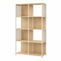 Libreria scaffale aperto rettangolare con 8 vani ripiani in MDF effetto rovere naturale e struttura in acciaio bianco crema 100 x 30 x 180 cm