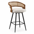Sgabello da bar con schienale in rattan sintetico seduta imbottita struttura in acciaio nero e legno massello di frassino dimensioni 98 cm x 52 cm x 52 cm colore naturale nero beige
