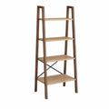 Libreria scaffale a scala rettangolare con 4 ripiani in MDF effetto rovere chiaro struttura effetto noce e rinforzo in acciaio nero 60 x 35 x 180 cm