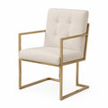 Sedia da pranzo con braccioli 85 cm x 58 cm x 60 cm struttura in acciaio verniciato oro seduta imbottita in tessuto poliestere beige