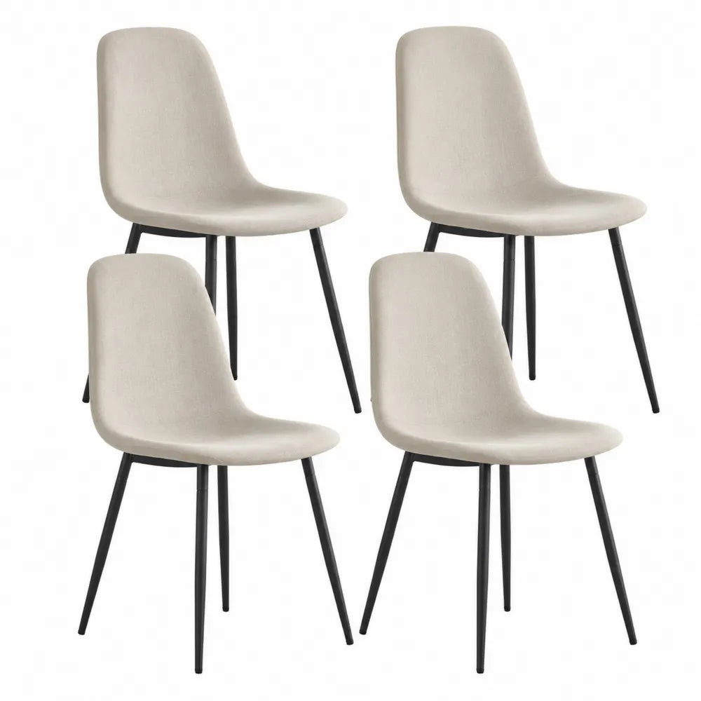 Set 4 sedie da pranzo 85 x 48 x 52 cm seduta imbottita tessuto poliestere beige gambe in acciaio verniciato nero
