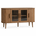 Credenza buffet in MDF impiallacciato noce con ante a doghe e ante in vetro struttura rettangolare dimensioni non specificate colore noce