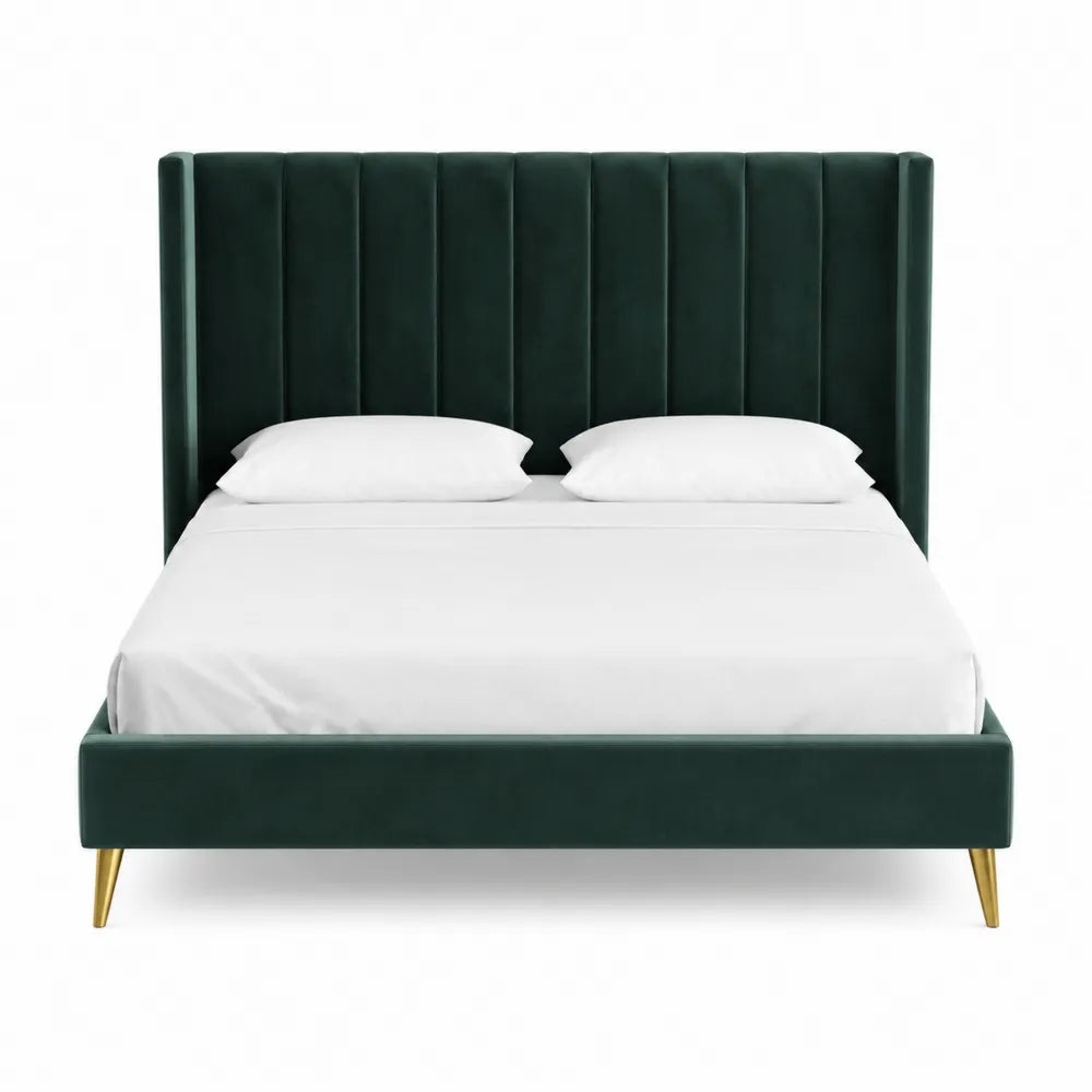 Letto matrimoniale 180 x 200 cm con testiera imbottita in velluto verde struttura in MDF e metallo con gambe finitura oro