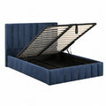 Letto matrimoniale 180 x 200 cm con contenitore e sollevamento idraulico rivestito in velluto blu struttura in MDF e metallo