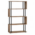 Libreria scaffale rettangolare con 5 ripiani sfalsati in MDF effetto rovere naturale e struttura in acciaio nero 60 x 35 x 180 cm
